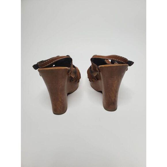 Donald J Pliner Lusa Strappy Suede Wooden Clog Platform Heels Leather Rivets Y2K - Picture 6 of 8